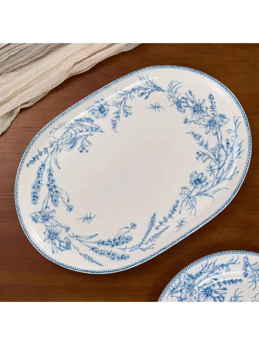 Elegant Blue Garden Toile Oval Platters Set of 2, 16